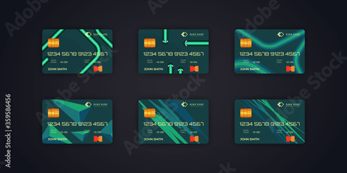 Set of abstract credit card design template background with editable text.