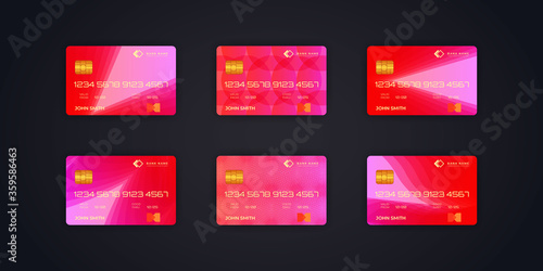 Set of abstract credit card design template background with editable text. © Instacraft.Studio