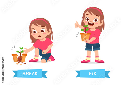 cute example of opposite word antonym for kid