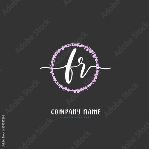 F R FR Initial handwriting and signature logo design with circle. Beautiful design handwritten logo for fashion, team, wedding, luxury logo.