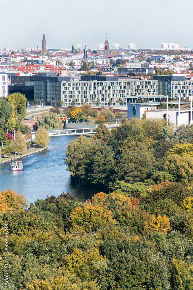 Aerial view of the city of Berlin with the river