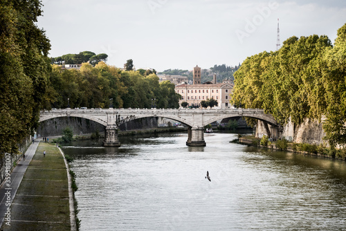 View of the city through the Tiber river, Rome