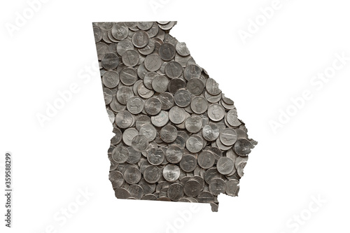 Georgia State Map Outline with Piles of Nickels, Money Concept