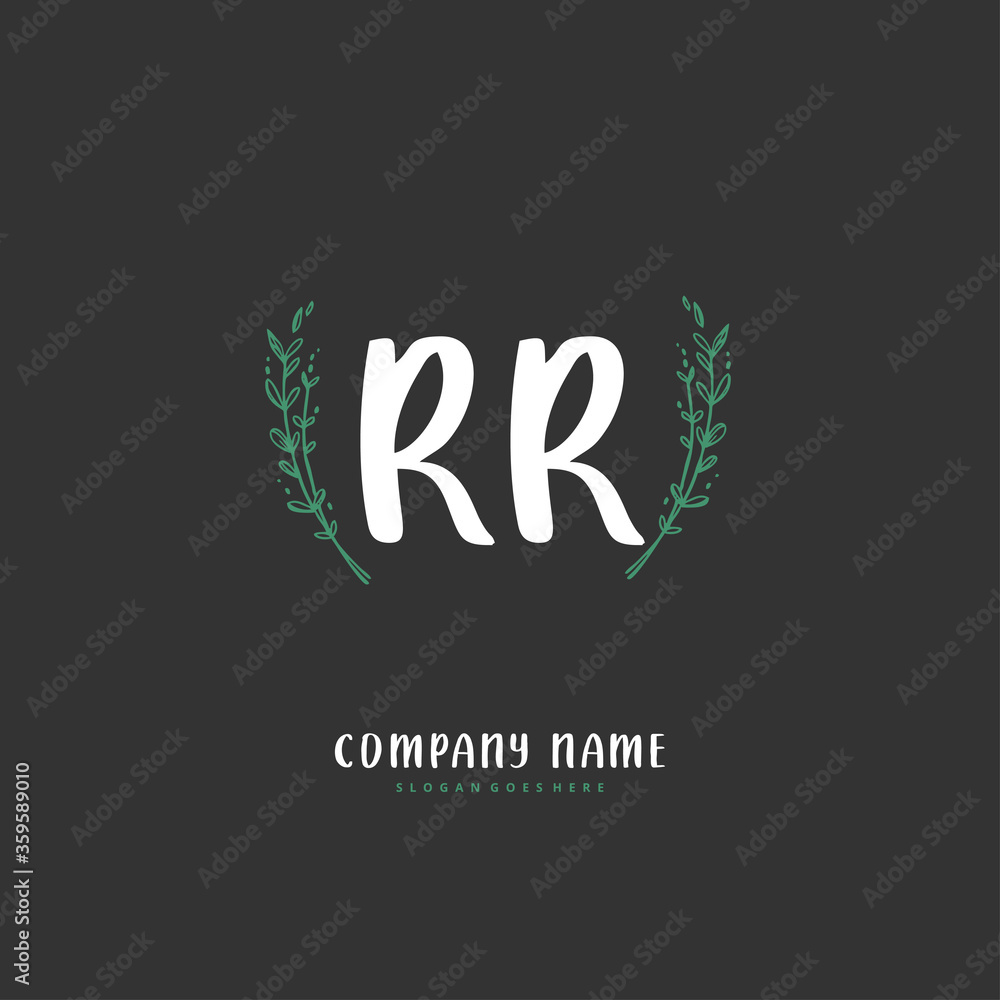 R RR Initial handwriting and signature logo design with circle. Beautiful design handwritten logo for fashion, team, wedding, luxury logo.