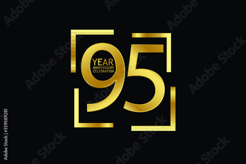 95 year anniversary celebration logotype. anniversary logo with golden and light white color isolated on black background, vector design for celebration, invitation and greeting card-Vector