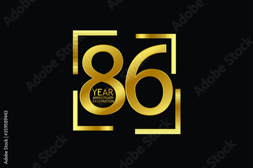 86 year anniversary celebration logotype. anniversary logo with golden and light white color isolated on black background, vector design for celebration, invitation and greeting card-Vector