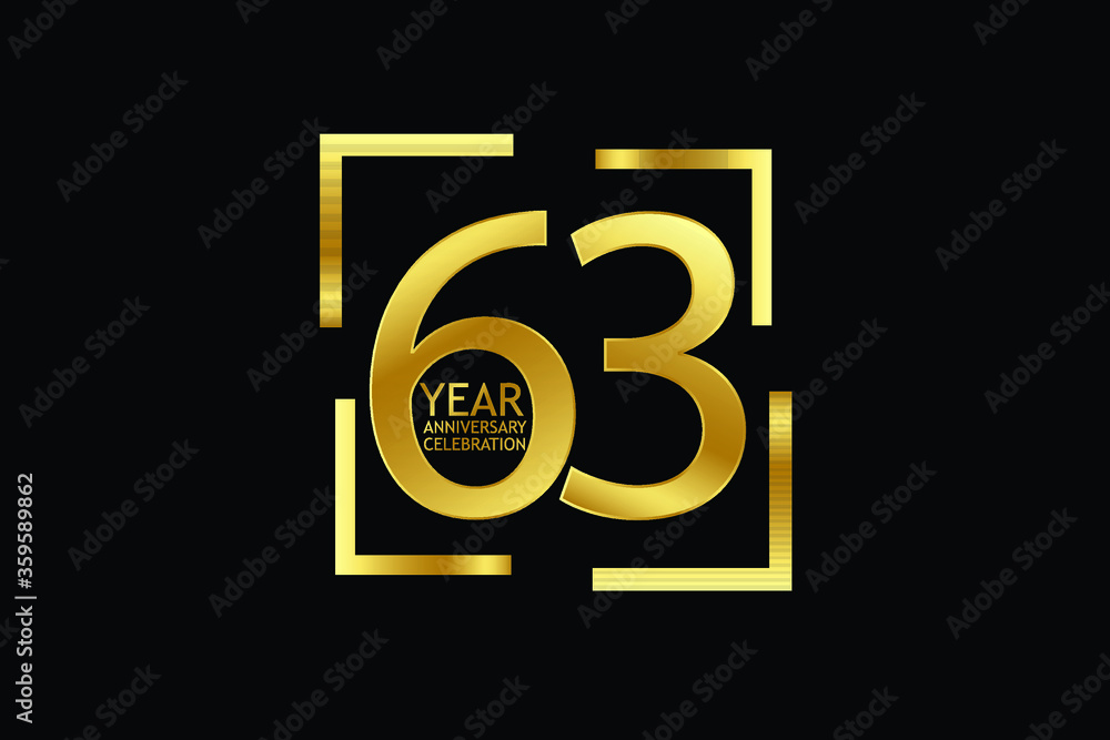63 year anniversary celebration logotype. anniversary logo with golden and light white color isolated on black background, vector design for celebration, invitation and greeting card-Vector