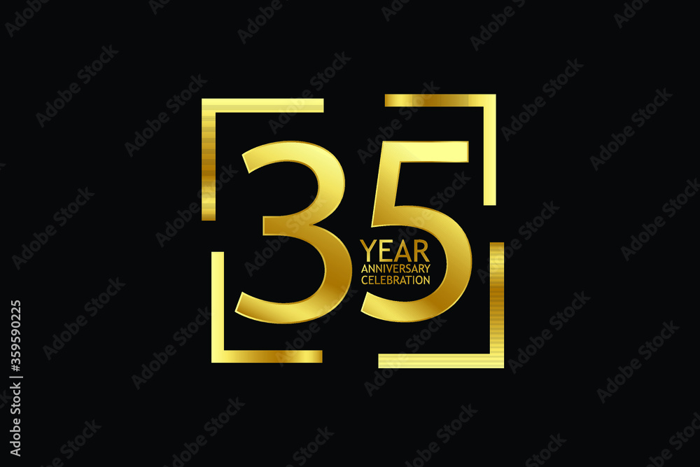 35 year anniversary celebration logotype. anniversary logo with golden and light white color isolated on black background, vector design for celebration, invitation and greeting card-Vector