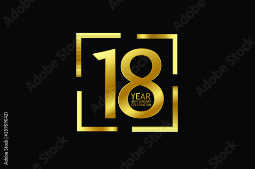 18 year anniversary celebration logotype. anniversary logo with golden and light white color isolated on black background, vector design for celebration, invitation and greeting card-Vector