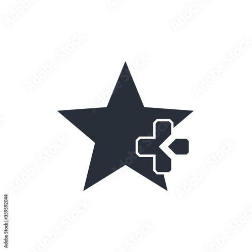 Star and plus. Add. More. Vector icon isolated on white background.