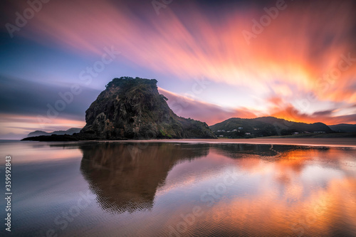 Piha Beach Lion Rock Auckland New Zealand Sunrise