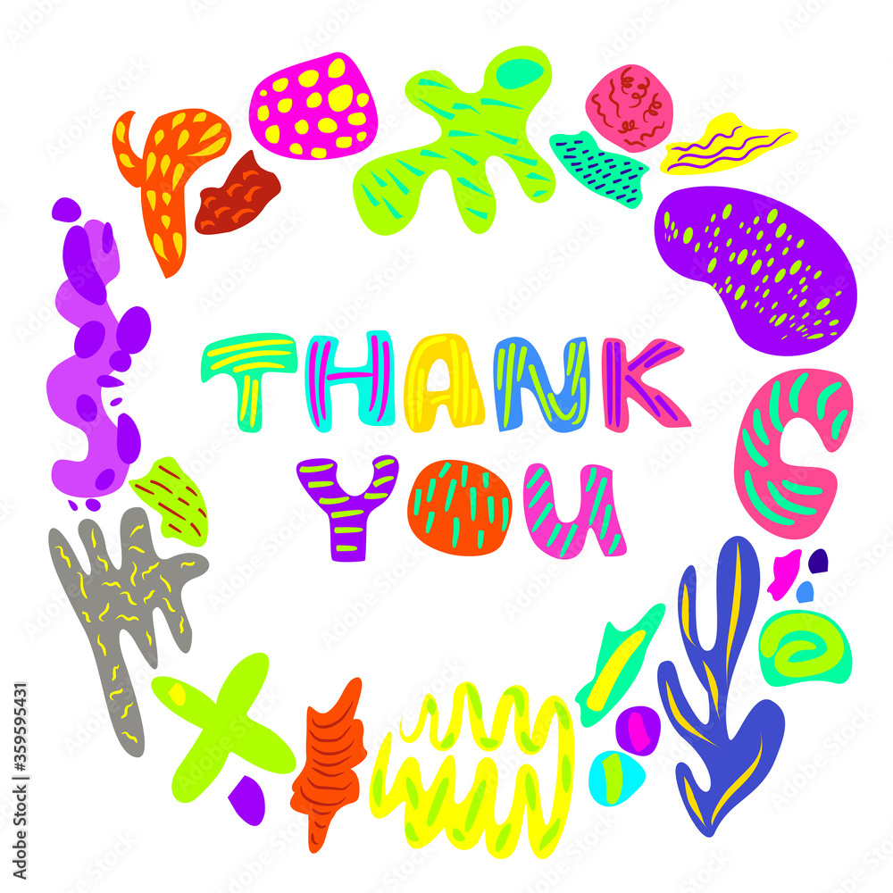 Vector illustration on Thank You with minimalist design elements in neon colors on an isolated white background Vector illustration on Thank You with minimalist design elements in neon colors on an isolated white background