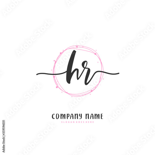 H R HR Initial handwriting and signature logo design with circle. Beautiful design handwritten logo for fashion  team  wedding  luxury logo.