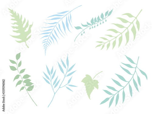 Vector leaf and branch set. Light green and mint colours. Isolated floral elements