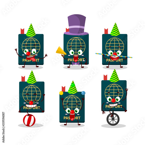 Cartoon character of passport with various circus shows
