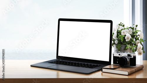 Modern electronic devices and lifestyle concept. Beautiful stylish workplace of blogger with laptop, . Creative workspace of freelancer with gadgets on table