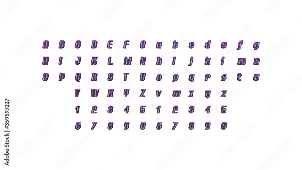 3D alphabets and numbers with matching perspectives on each side for building words with detailed calligraphy on a white background 3D alphabets and numbers with matching perspectives on each side for building words with detailed calligraphy on a white background