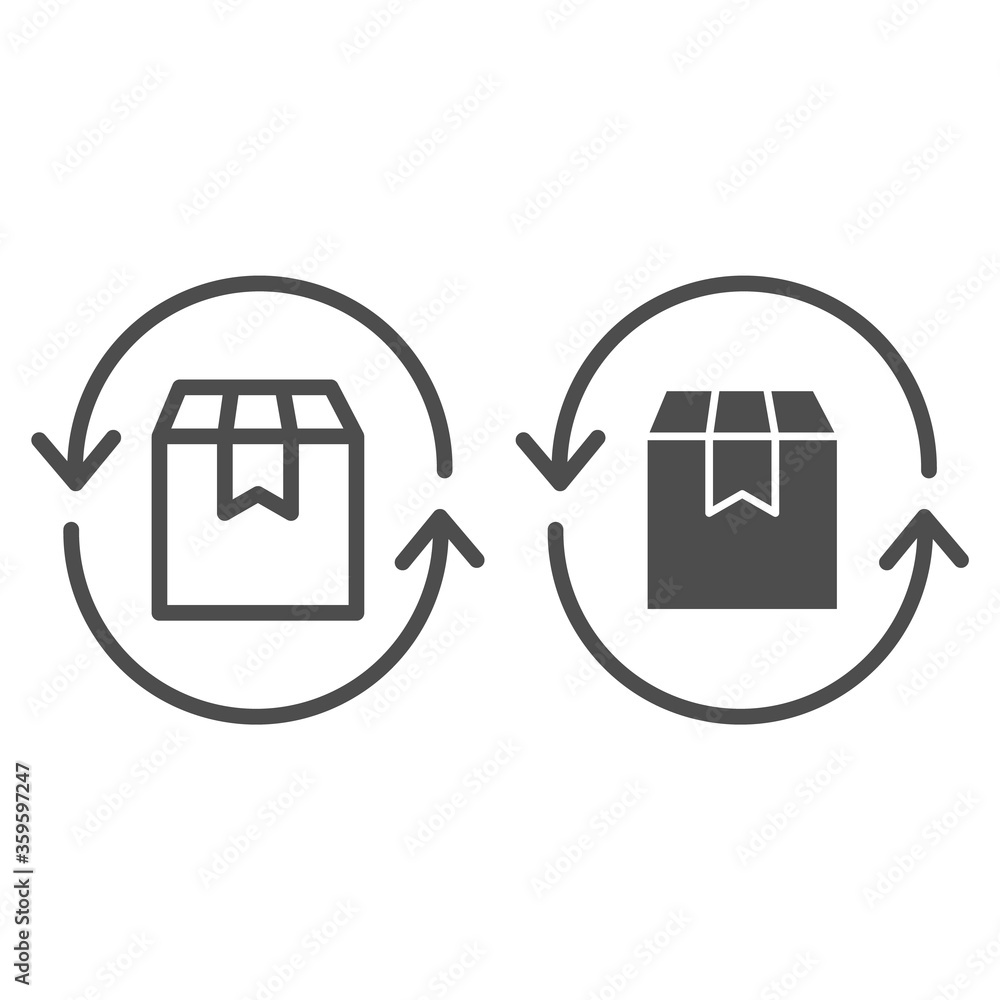 Φωτογραφία Box and arrows line and solid icon, delivery concept, Turnover of goods sign on white background, Delivery and free return of gifts or parcels icon in outline style for mobile, web