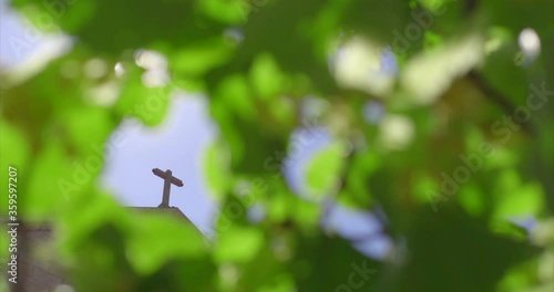 Cross On The Top Of Church, Camera Movement Reveal a Cross, Cathedral in Castelo Branco. photo