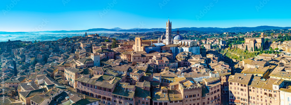 Panoramic bird eye view of Siena, Italy