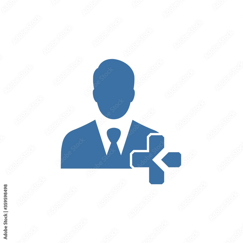 Man and plus. Connect a specialist to work. Vector icon isolated on white background.