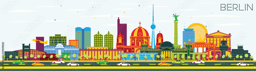 Εκτύπωση καμβά Berlin Germany Skyline with Color Buildings and Blue Sky.