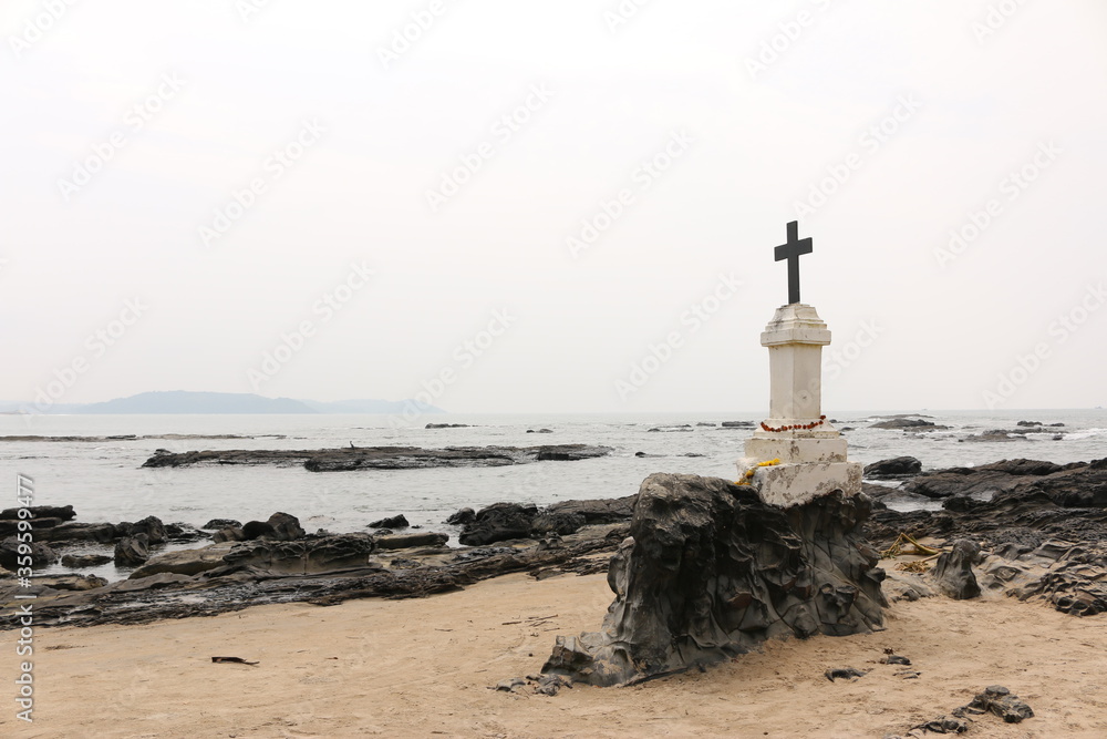 Morjim Goa cross on the beach