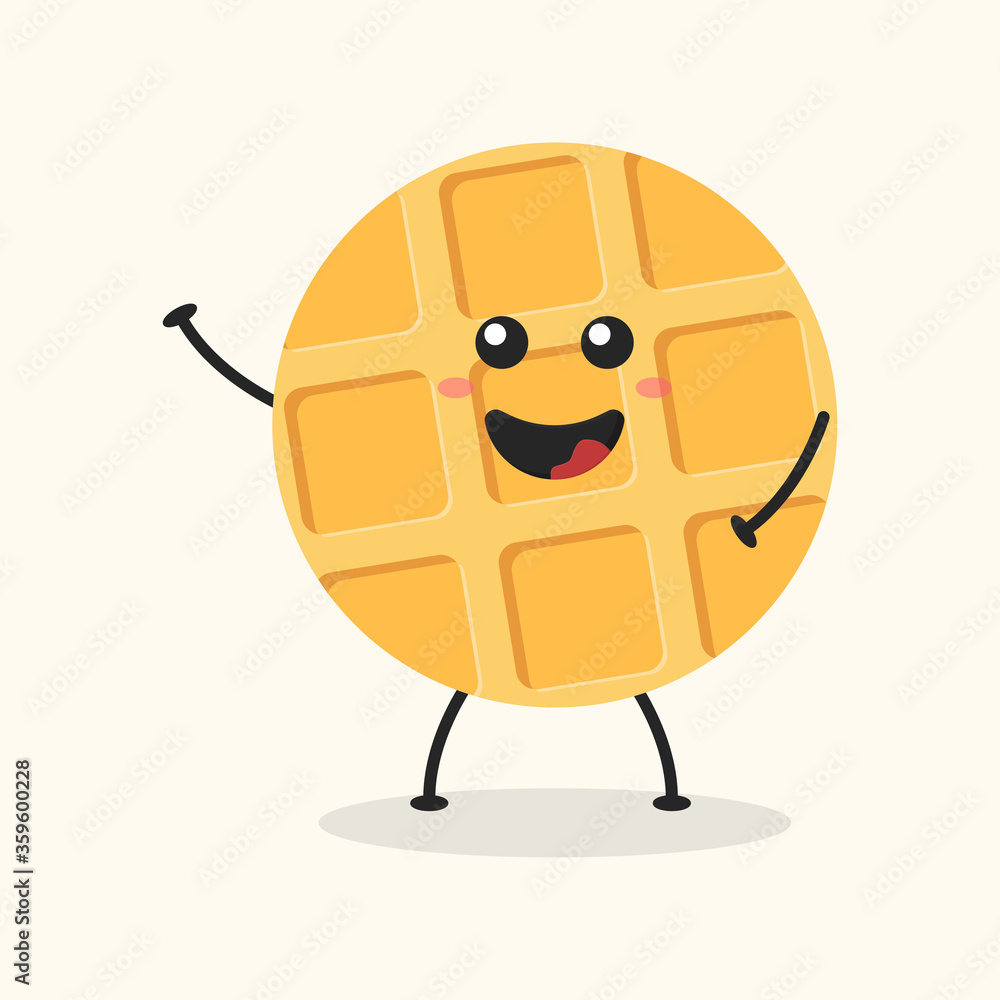 Cute Flat Cartoon Waffle Illustration. Vector illustration of cute