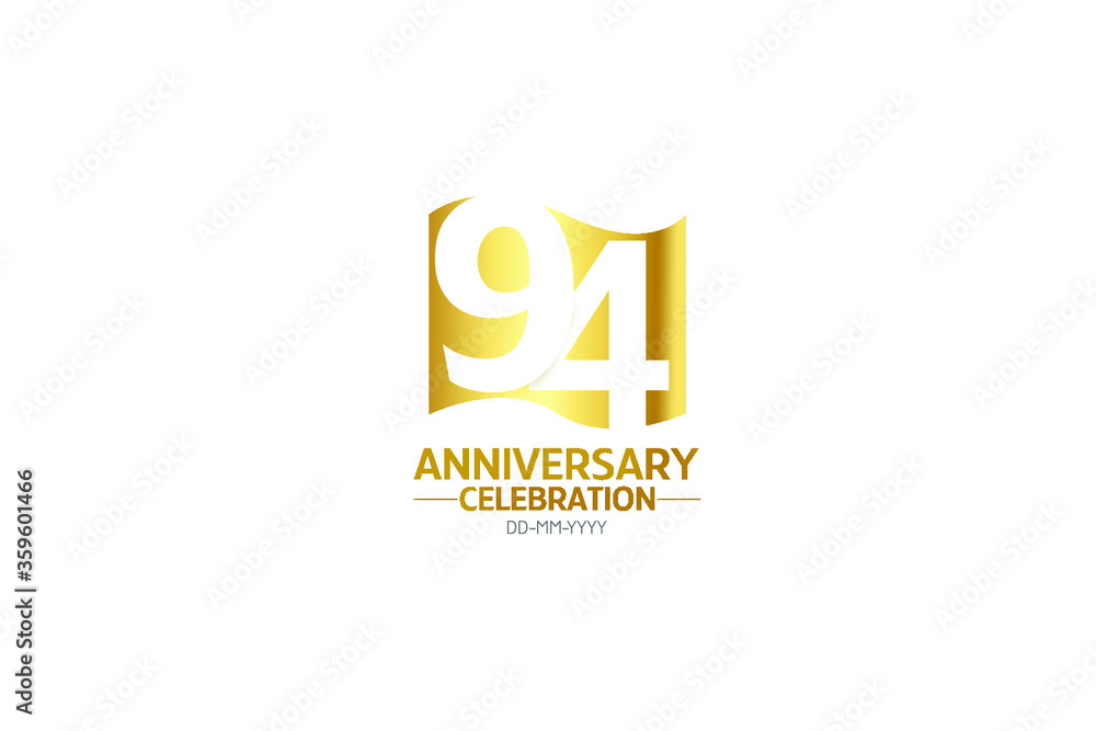 94 year anniversary, minimalist logo years, jubilee, greeting card. Birthday invitation. year sign. Gold space flag design vector illustration on white background - Vector 94 year anniversary, minimalist logo years, jubilee, greeting card. Birthday invitation. year sign. Gold space flag design vector illustration on white background - Vector
