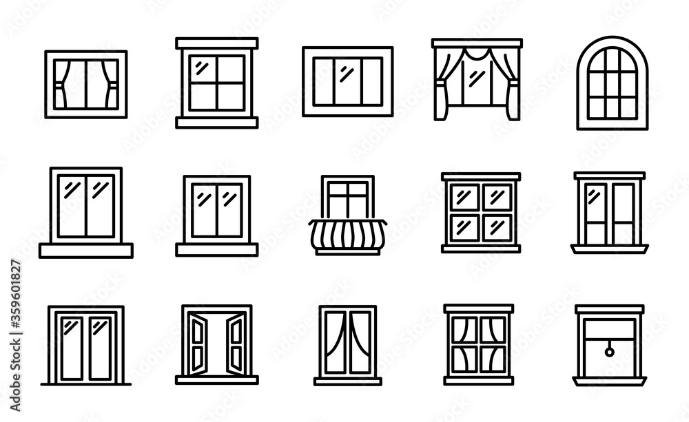 Big set of window line icons. - obrazy, fototapety, plakaty 