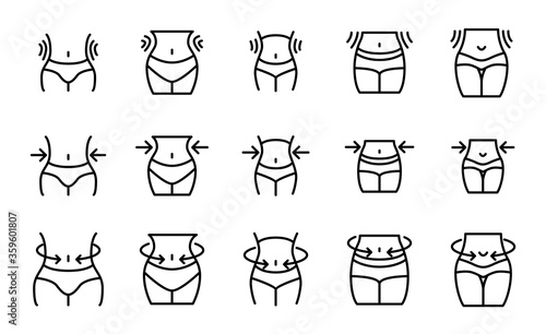 Vector line icons collection of weight loss.