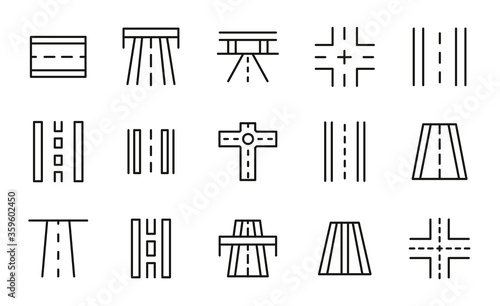 Stroke line icons set of road.