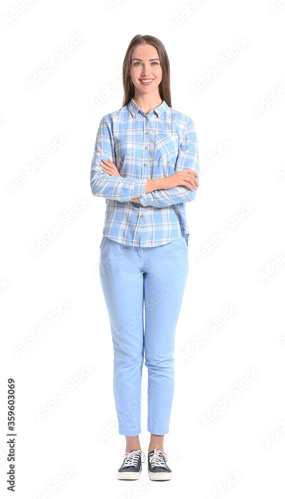 Beautiful young woman in stylish shirt on white background Beautiful young woman in stylish shirt on white background