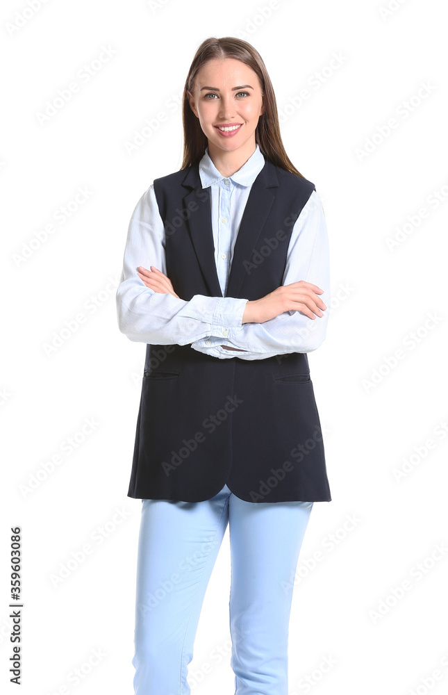 Beautiful young businesswoman on white background Beautiful young businesswoman on white background