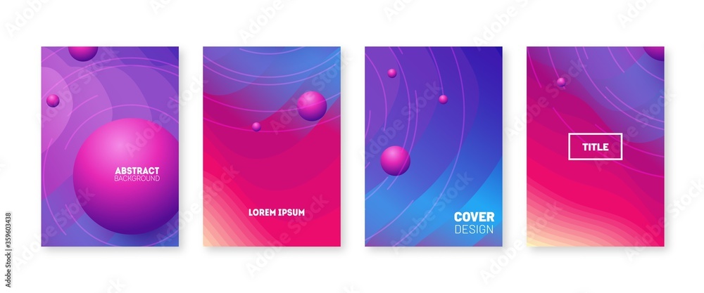 Trendy color minimal cover set. Modern wave lines and shapes.  Abstract gradient banner template.