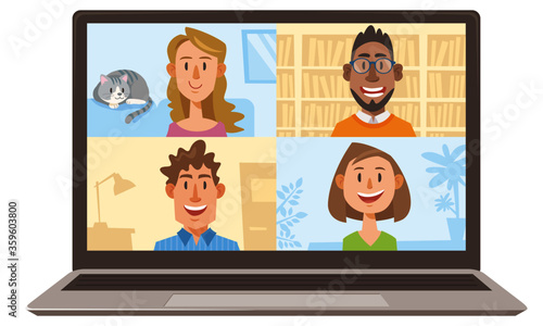 Virtual Meeting. Collective Home Video Conference, Man Chatting Online with  People. Discussion with Friends, Internet Stock Vector - Illustration of  education, corporate: 195820132