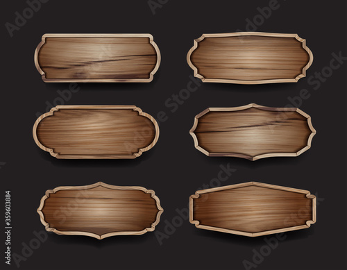 Vector wooden sign boards label collection design