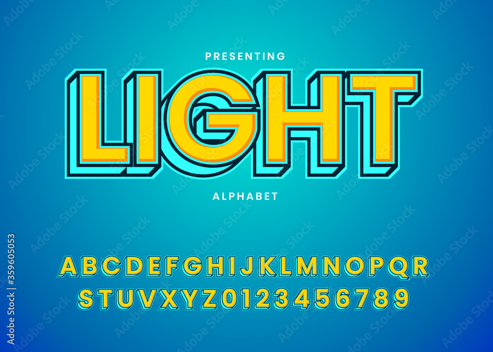Modern 3d style custom font with cool gradient. trendy alphabet design for game logo, poster headline, typography