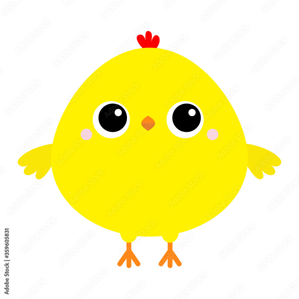 Chicken bird icon. Happy Easter. Cute cartoon funny kawaii baby chick  character. Kids tshirt note book cloth print. Greeting card. Yellow color.  Flat design. White background. Stock Vector | Adobe Stock
