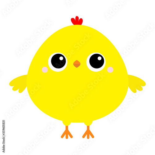 Chicken bird icon. Happy Easter. Cute cartoon funny kawaii baby chick character. Kids tshirt note book cloth print. Greeting card. Yellow color. Flat design. White background.