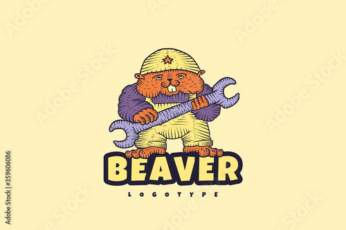 Little beaver emblem. Mechanic. Logo for a car service. Vector illustration  (ID: 359606086)