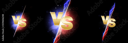 Versus light battle. MMA concept - fight night, MMA, boxing, wrestling, Thai boxing. VS of metal letters with light fire and glow. Versus battle vector.