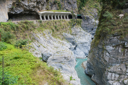 Jiuqudong (Tunnel of Nine Turns) at Taroko National Park. a famous tourist spot in Xiulin, Hualien, Taiwan. photo