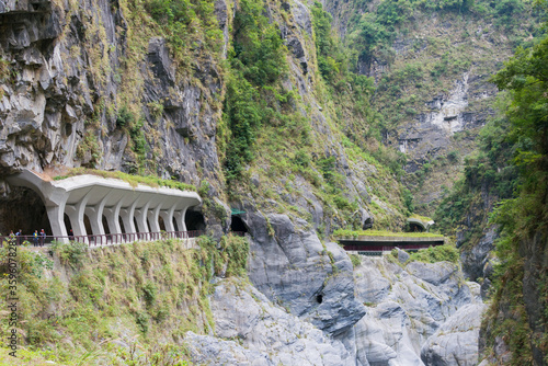 Jiuqudong (Tunnel of Nine Turns) at Taroko National Park. a famous tourist spot in Xiulin, Hualien, Taiwan. photo