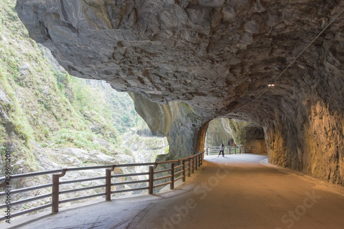 Jiuqudong (Tunnel of Nine Turns) at Taroko National Park. a famous tourist spot in Xiulin, Hualien, Taiwan. photo