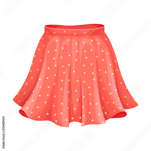 Short Flared Skirt with High Waist Isolated on White Background Vector Illustration