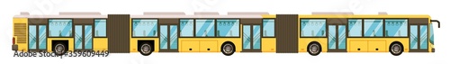 Articulated bus. Long articulated bus isolated on white background. Public passenger commuter vector illustration. City transport icon