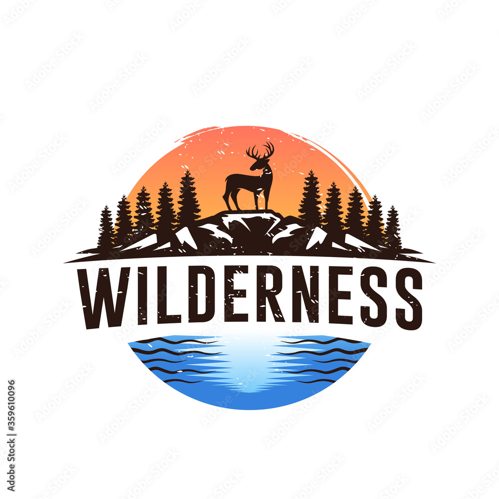  Vintage wild nature deer label and logo template