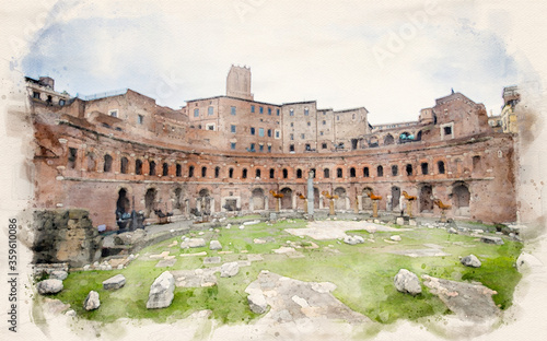 Canvas Print The forum and Market of Trajan in Rome, Italy