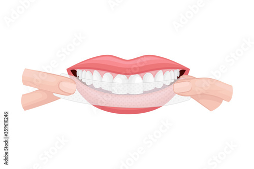 Open Mouth with Dental Tape Cleaning Teeth Vector Illustration